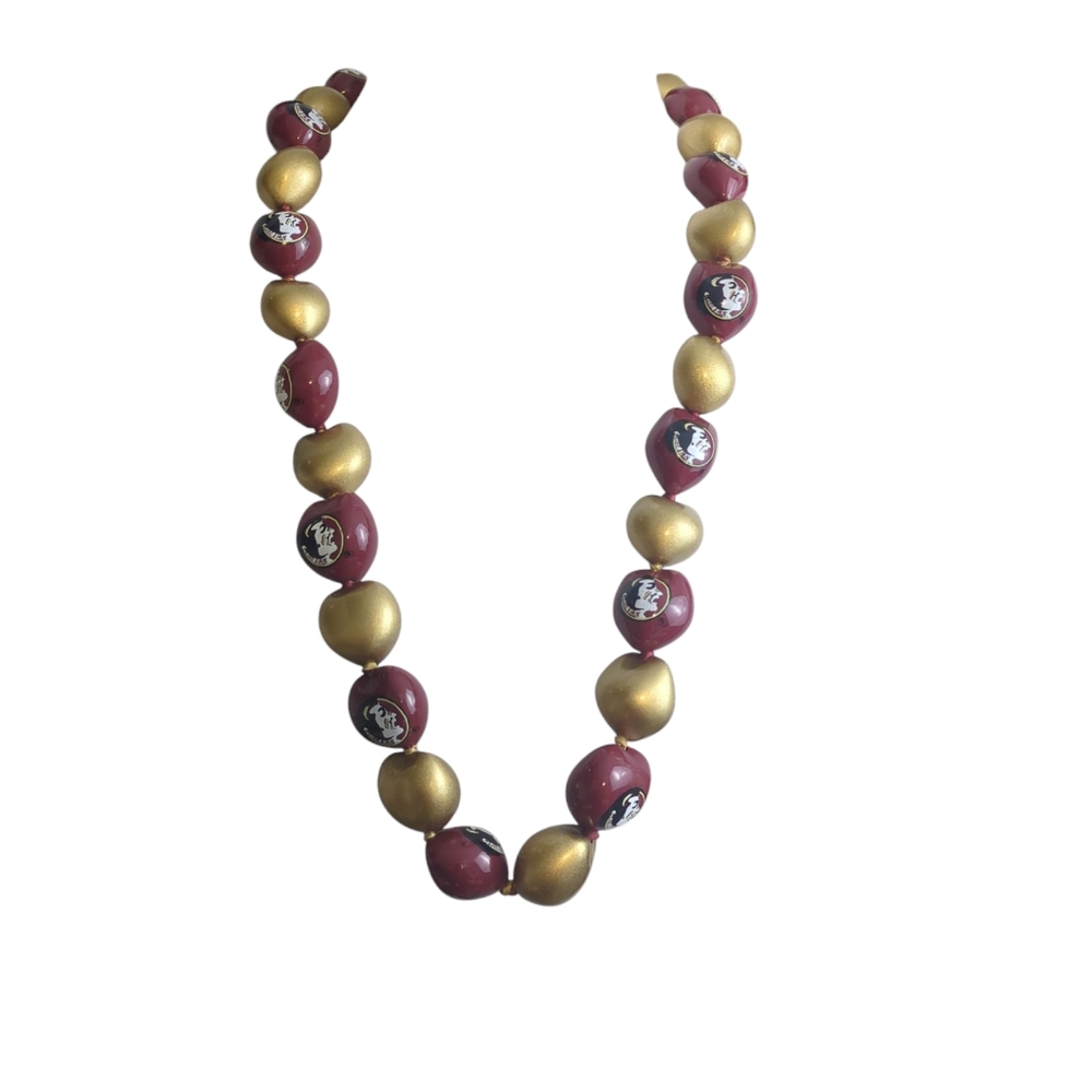 Seminole Gold and Maroon Beaded Necklace - Picture 3 of 5